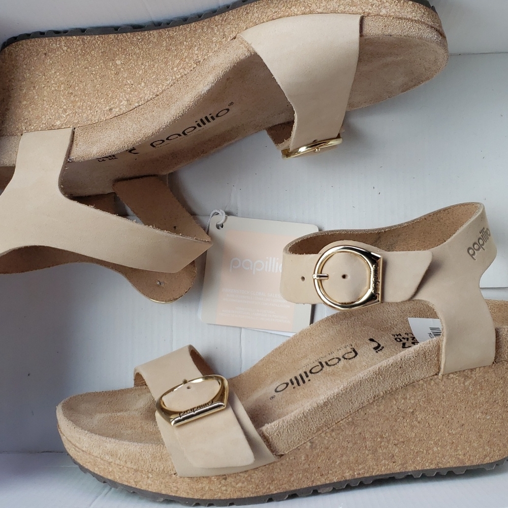 Nitb Papillio by Birkenstock Sandcastle tan NARROW  Soley Wedge heel Sandals